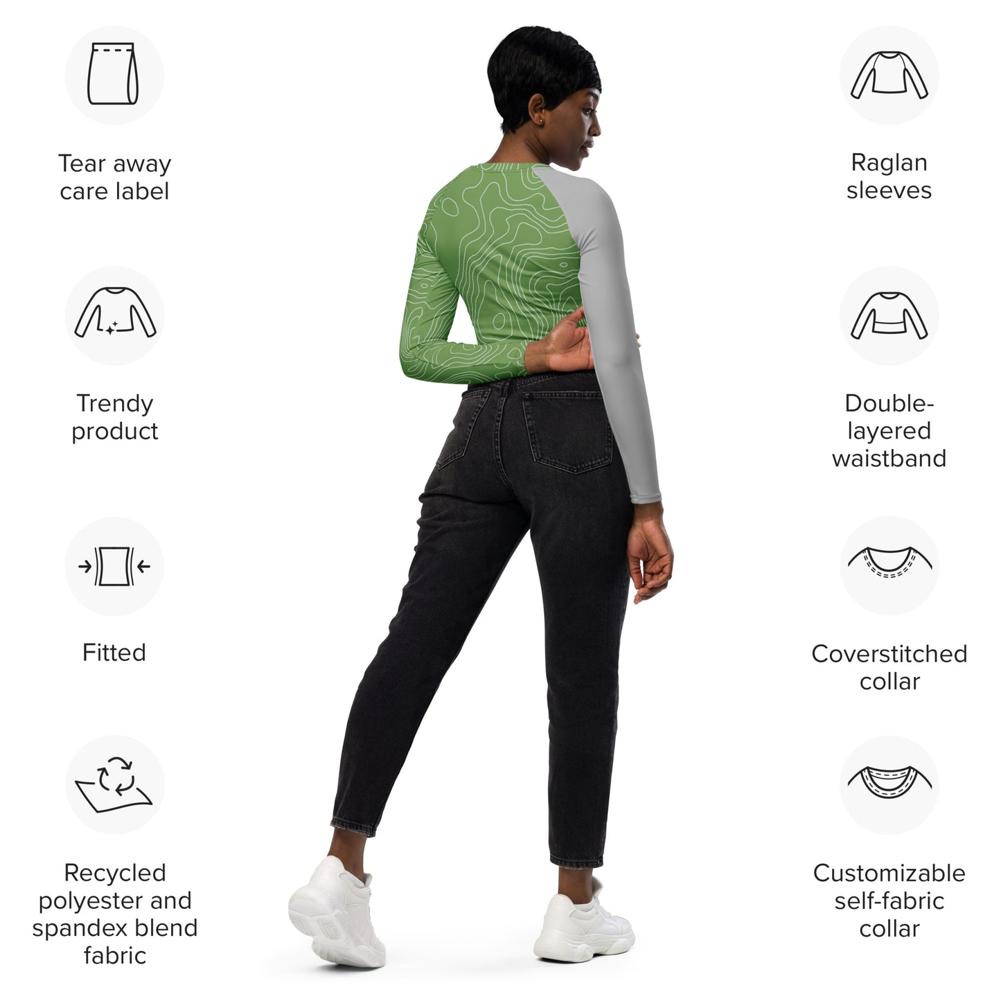 Topographical Recycled long-sleeve crop top